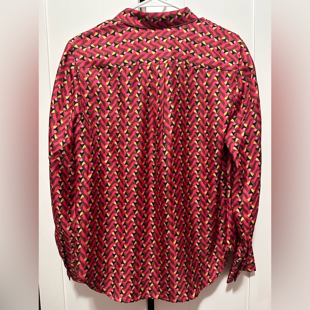 J. Crew 100% Silk Button Up Geometric Print Collared‎ Long Sleeves Size 10 - Picture 7 of 9